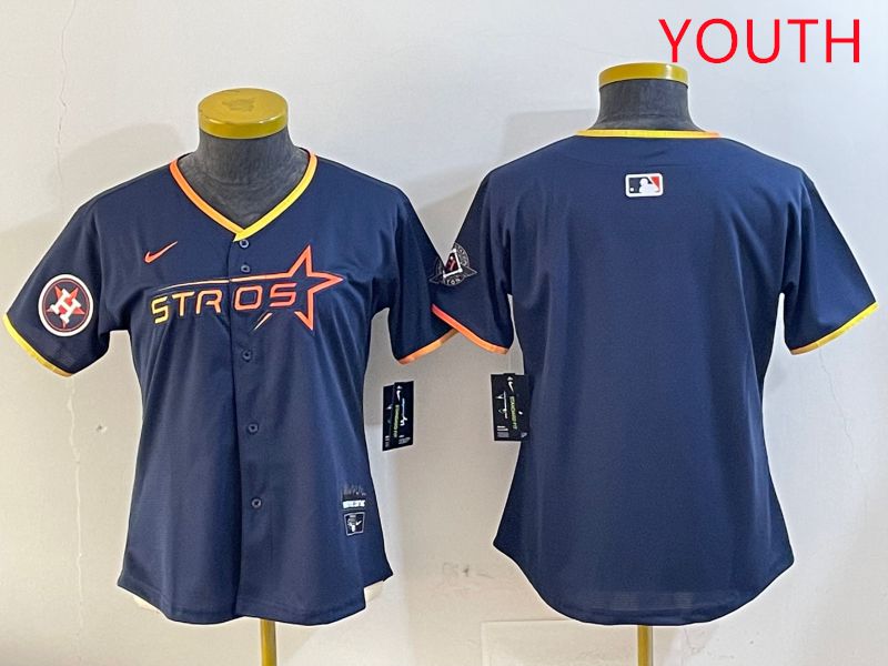 Youth Houston Astros Blank Drak Blue Three generations Joint Name 2025 Nike MLB Jersey style 3->youth mlb jersey->Youth Jersey